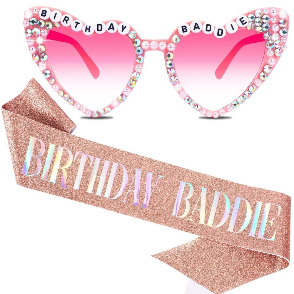9596 Birthday Baddie Sash & Sunglasses Set Rose Gold Happy Birthday Outfit